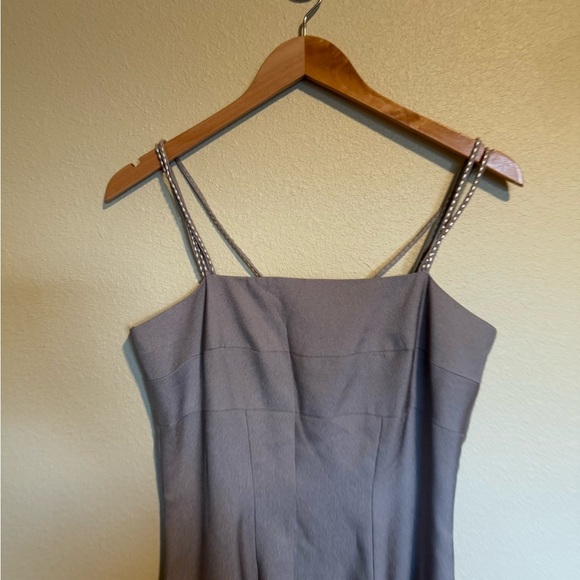 Watters and Watters Taupe Crepe Faux Peral Strap Maxi Bridesmaid Dress 6 - Picture 3 of 6